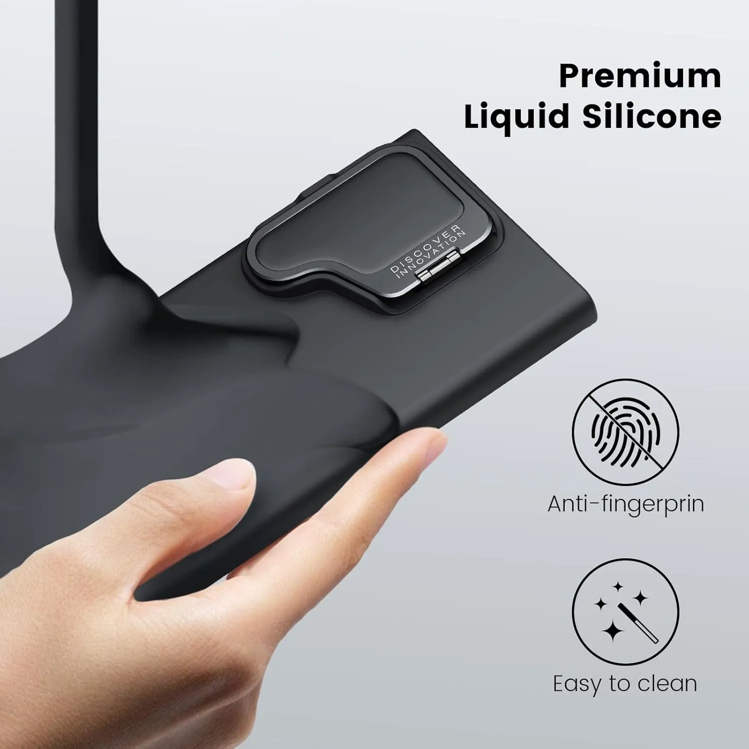 Nillkin for Samsung Galaxy S24 Ultra Case, Silicone Case with Camera Cover, Built-in Camera Stand, Shockproof Protective Phone Case with Soft Microfiber Lining for Galaxy S24 Ultra 6.8 Inch, Black