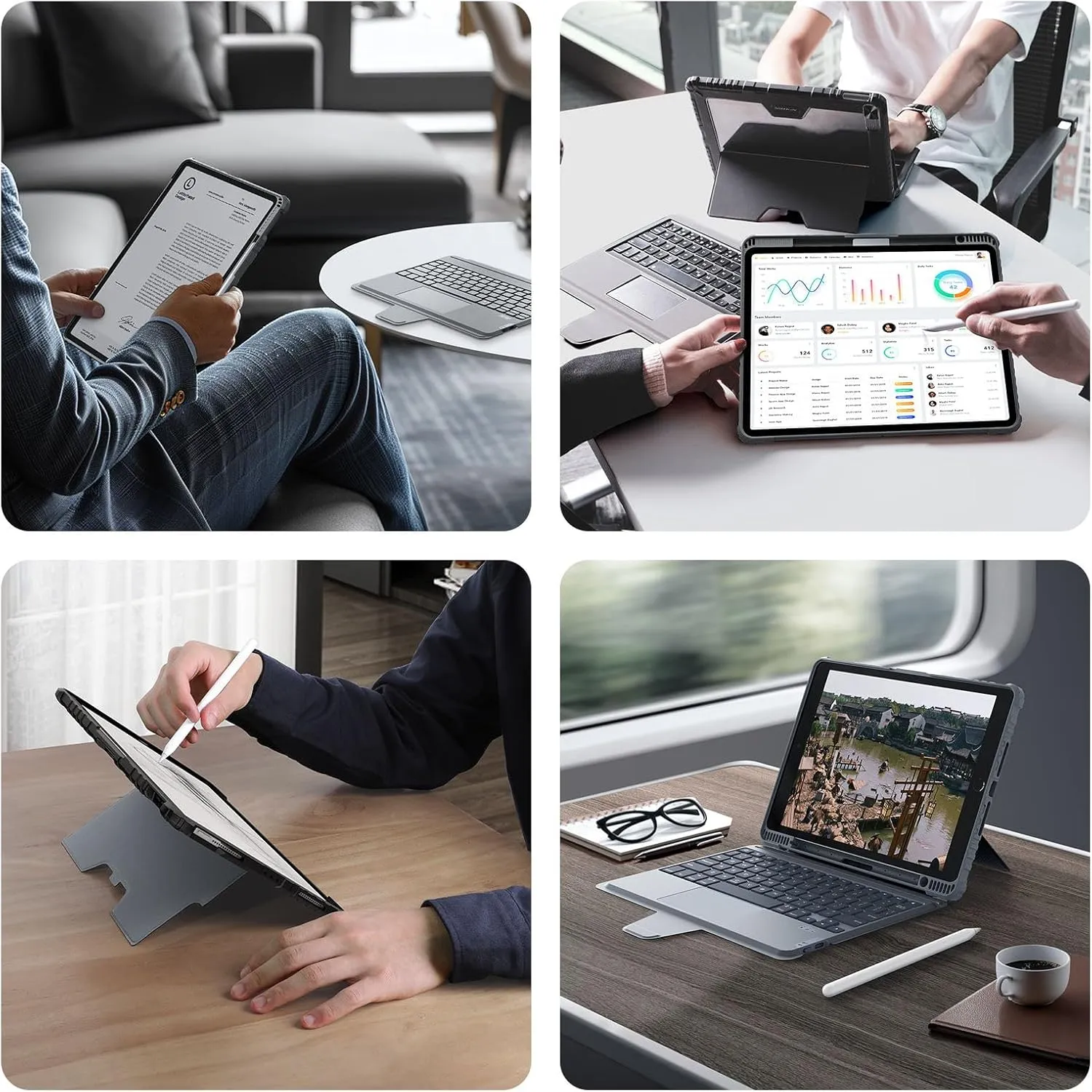Nillkin iPad 9th Generation (10.2", 2021) Case with Detachable Keyboard, Magic Trackpad, 7-Colors Backlit, Portrait/Landscape Modes, Rugged Keyboard Case with Camera Cover for iPad 8th/7th Gen, Gray