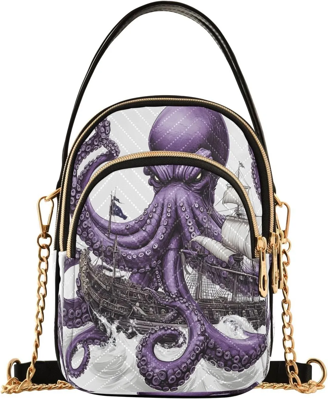 Octopus Kraken Boat Crossbody Bag for Women Mini Cell Phone Purse Women's Shoulder Handbag