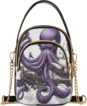 Octopus Kraken Boat Crossbody Bag for Women Mini Cell Phone Purse Women's Shoulder Handbag