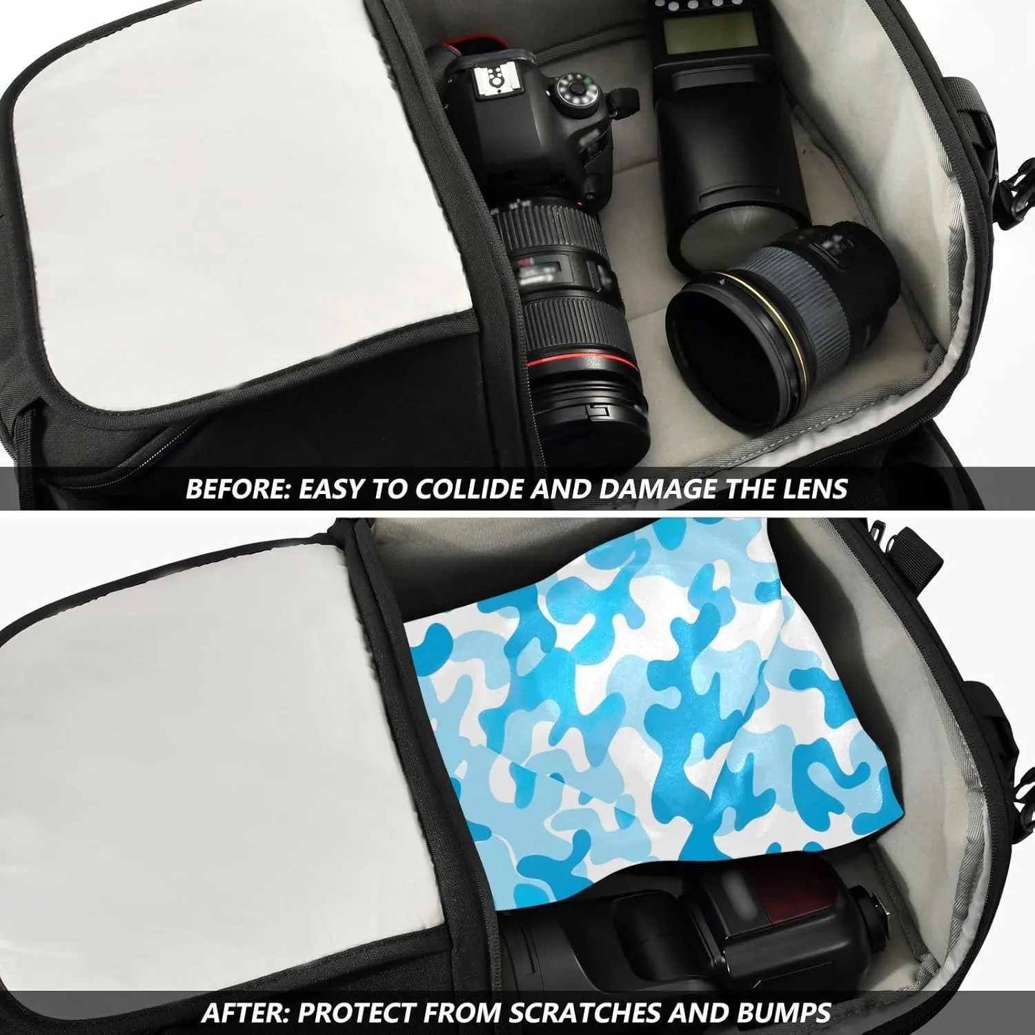 ODAWA Anti-scratch Camera Lens Wrap Blue Camouflage Self Adhesive Cloth 21.7"x21.7" Portable Cosmetic Bag for Travelling