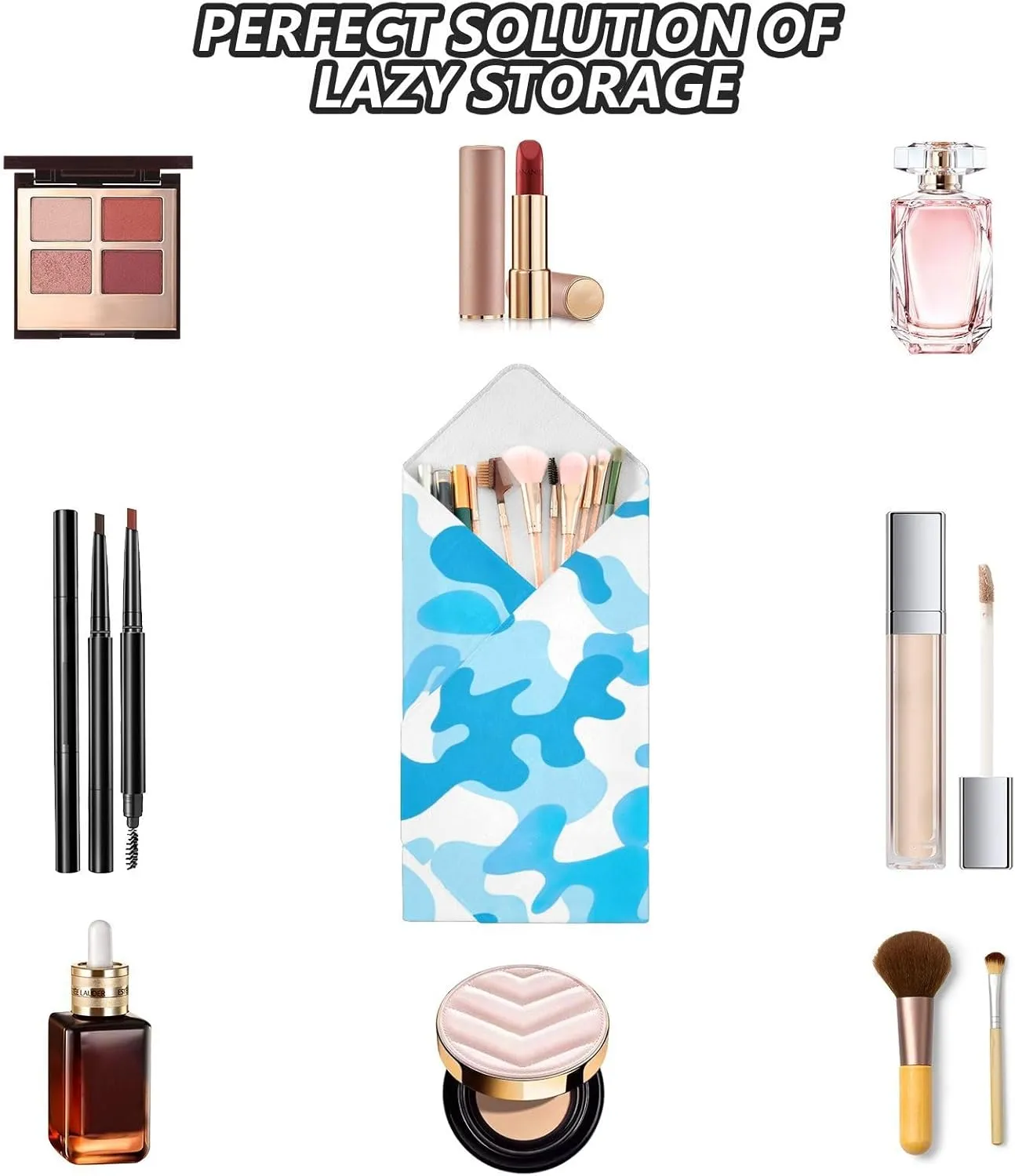 ODAWA Anti-scratch Camera Lens Wrap Blue Camouflage Self Adhesive Cloth 21.7"x21.7" Portable Cosmetic Bag for Travelling
