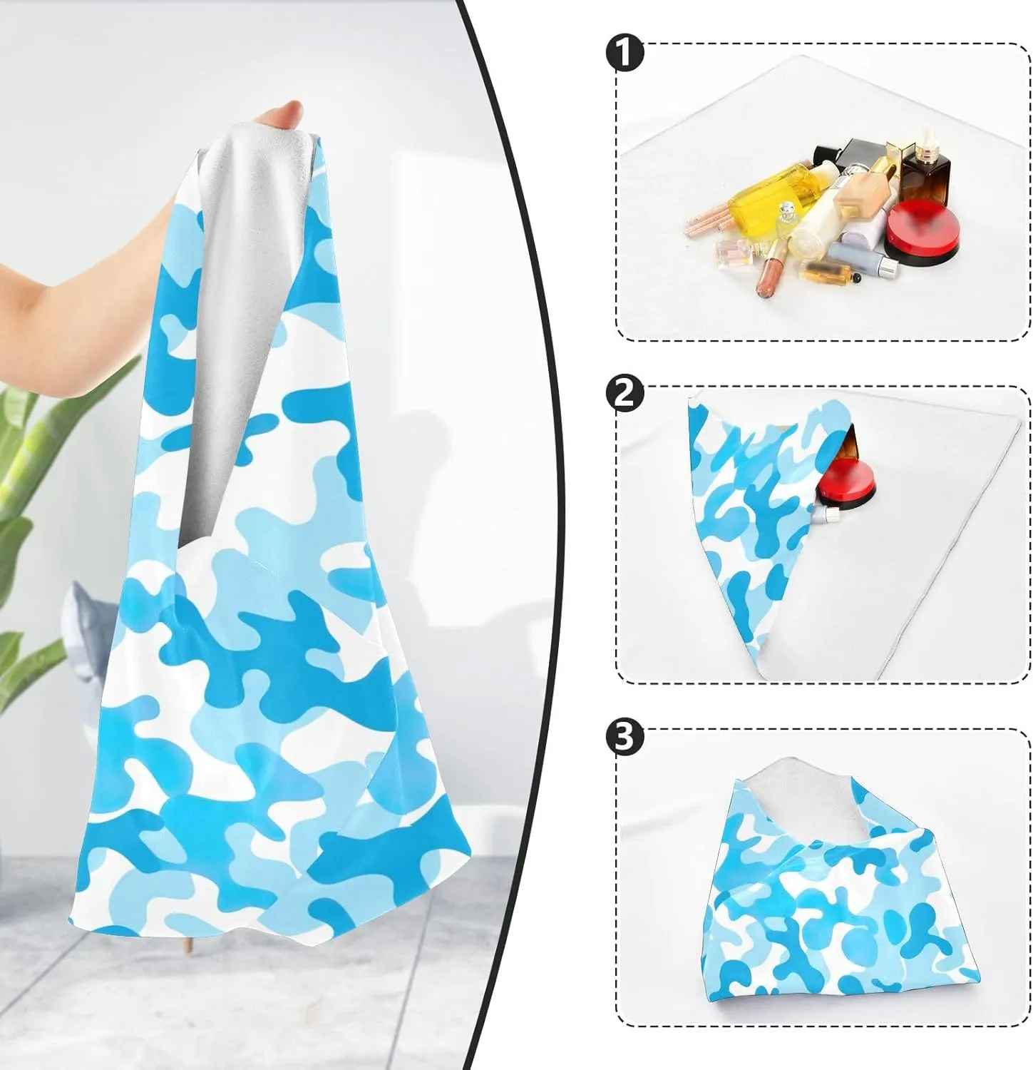 ODAWA Anti-scratch Camera Lens Wrap Blue Camouflage Self Adhesive Cloth 21.7"x21.7" Portable Cosmetic Bag for Travelling