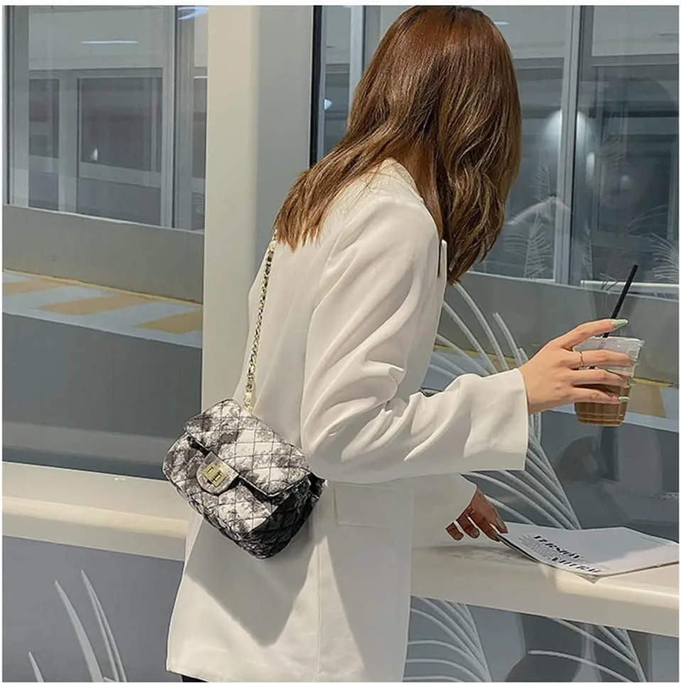Oil Painting Small Size Crossbody Handbag Dizzy Rhombus One Shoulder Mini Chain Ink Painting Smudge