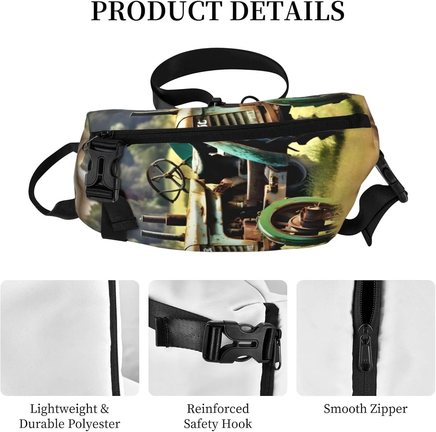 Old Tractor Photo Farm Print Crossbody Backpack Casual Adjustable Bag Multifunctional Sling Backpack