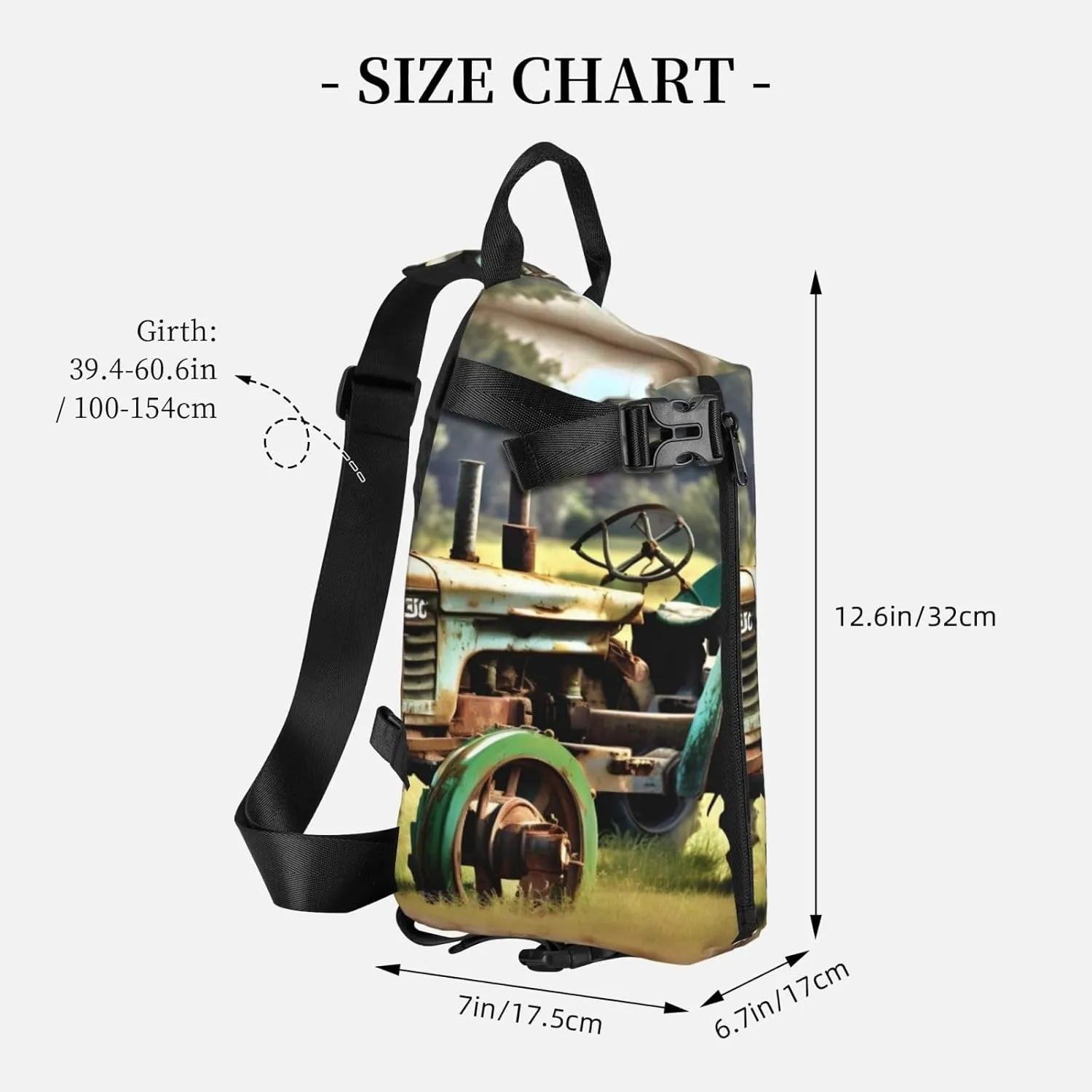 Old Tractor Photo Farm Print Crossbody Backpack Casual Adjustable Bag Multifunctional Sling Backpack