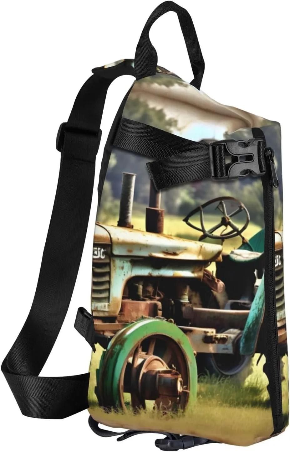 Old Tractor Photo Farm Print Crossbody Backpack Casual Adjustable Bag Multifunctional Sling Backpack