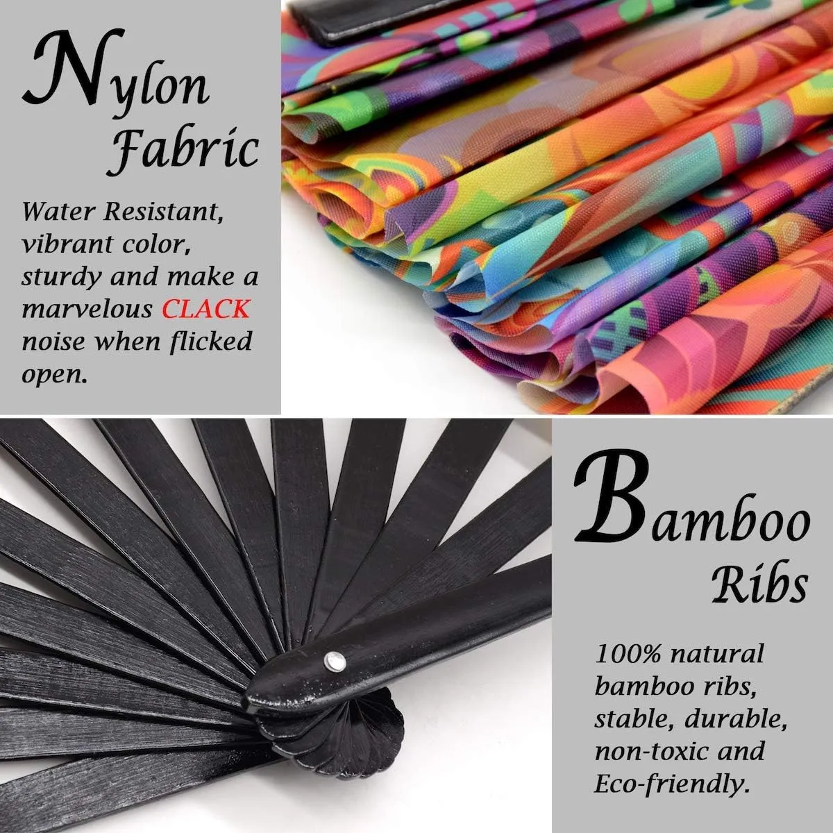 OMyTea Large Bamboo Rave Festival Folding Hand Fan for Men/Women - Chinese Japanese Handheld Fan with Fabric Case - for Electronic Dance Music Party, Performance, Decorations, Gift (Fantasy Flowers)