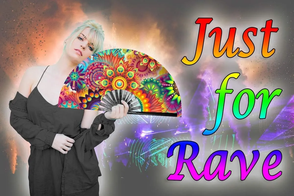 OMyTea Large Bamboo Rave Festival Folding Hand Fan for Men/Women - Chinese Japanese Handheld Fan with Fabric Case - for Electronic Dance Music Party, Performance, Decorations, Gift (Fantasy Flowers)
