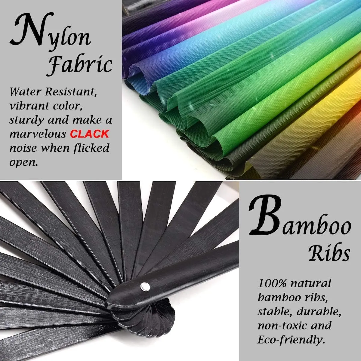 OMyTea Large Rave Clack Folding Hand Fan for Men/Women - Chinese Japanese Bamboo Handheld Fan - for EDM, Music Festival, Club, Event, Party, Dance, Performance, Decoration, Gift (Rainbow Aurora)