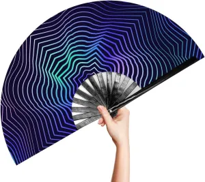 OMyTea Rave Clack Hand Fan for Men/Women - Large Chinese Japanese Bamboo Folding Handheld Fan - for EDM, Music Festival, Club, Event, Party, Dance, Performance, Decoration, Gift (Illusion Trippy)