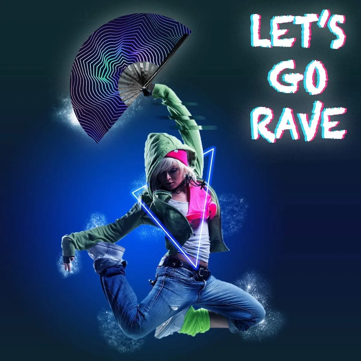 OMyTea Rave Clack Hand Fan for Men/Women - Large Chinese Japanese Bamboo Folding Handheld Fan - for EDM, Music Festival, Club, Event, Party, Dance, Performance, Decoration, Gift (Illusion Trippy)