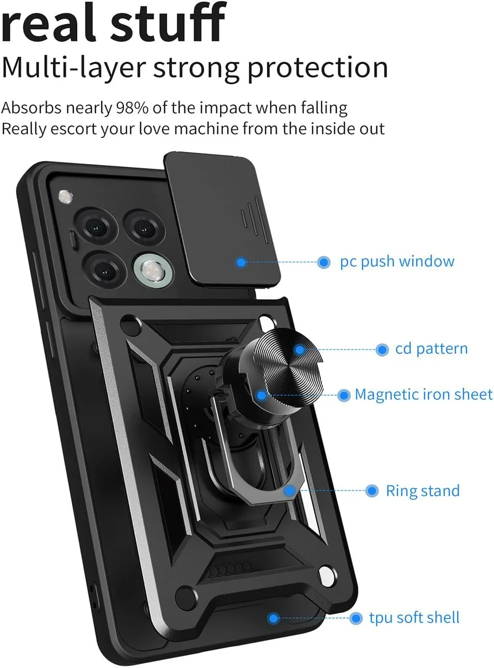 OnePlus 12R Case Shockproof Ring Stand Phone Camera Lens Cover