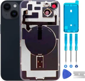 Original Compatible with iPhone 14 Back Glass Replacement & with Plate & Flex Cable and All Parts, Pre-Installed Camera Frame for iPhone14   Repair Tools(Midnight)