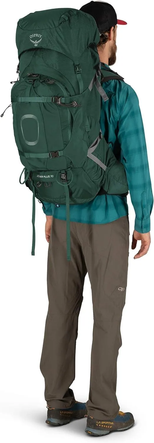 Osprey Aether Plus 70L Men's Backpacking Backpack, Axo Green, S/M