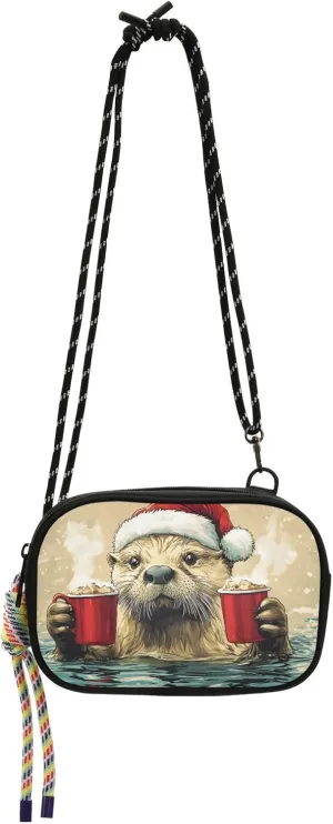 Otter Christmas Print Crossbody Handbags for Women Walking, Hiking Lightweight Shoulder Phone Purse