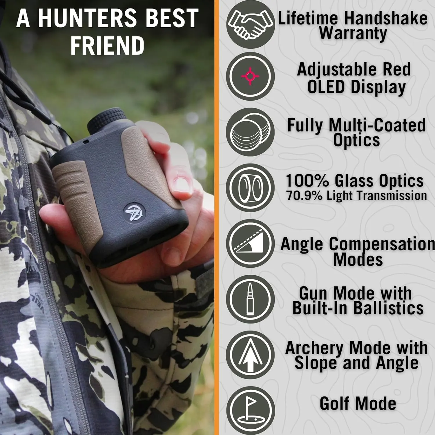 OTX2400B/A 2400yd Laser Rangefinder for Hunting, Shooting, & Golf, Red OLED Display Fast 0.1s and Accurate  /-1 yd with Ballistics/Applied Ballistics, Class 1 905nm 0.25m, Eye-Safe Laser