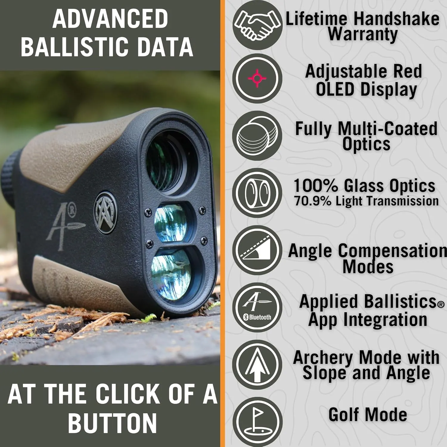 OTX2400B/A 2400yd Laser Rangefinder for Hunting, Shooting, & Golf, Red OLED Display Fast 0.1s and Accurate  /-1 yd with Ballistics/Applied Ballistics, Class 1 905nm 0.25m, Eye-Safe Laser