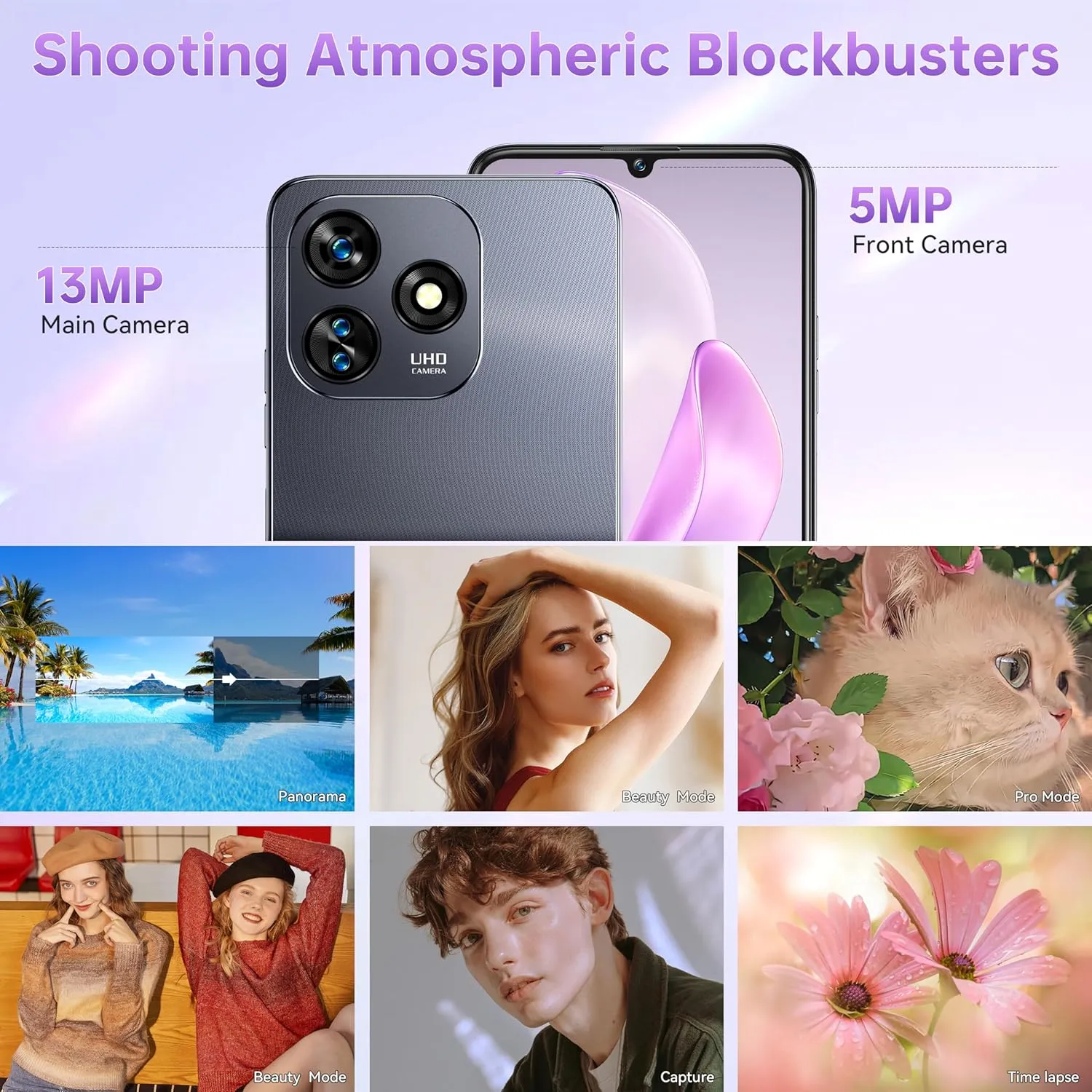 OUKITEL C51 Unlocked Mobile Phones - 18GB 128GB/1TB Cell Phone, 5150mAh Battery, 6.8" HD  Screen Android 14 Smartphones, 13MP 5MP Camera, 90Hz Refresh Rate, Face ID/Fingerprint, OTG, T-Mobile, Blue