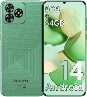 OUKITEL C53 Cell Phone Unlocked, 6.6" HD  Waterdrop Screen Android 14 Phone, 4300mAh Smartphone, 8GB 64GB/1TB Octa Core, 13MP Main Camera, 4G Dual SIM, Face ID/GPS/3.5mm Jack, T-Mobile - Green