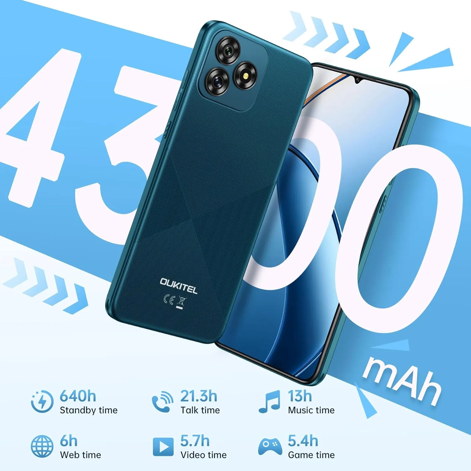 OUKITEL C53 Cell Phone Unlocked, 6.6" HD  Waterdrop Screen Android 14 Phone, 4300mAh Smartphone, 8GB 64GB/1TB Octa Core, 13MP Main Camera, 4G Dual SIM, Face ID/GPS/3.5mm Jack, T-Mobile - Green