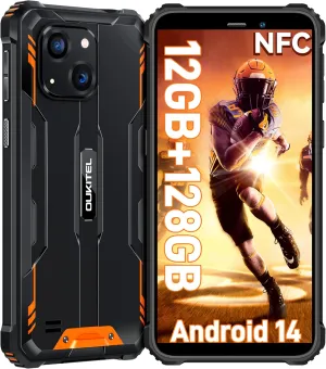 OUKITEL WP32 Rugged Phone Unlocked - 6300mAh Battery Rugged Smartphone Android 14, 6.0" HD  Screen, 12GB 128GB Mobile Phones, 20MP 5MP Camera, 4G Dual SIM, 3.5mm Jack, NFC,BT5.0,GPS,T-Mobile, Orange
