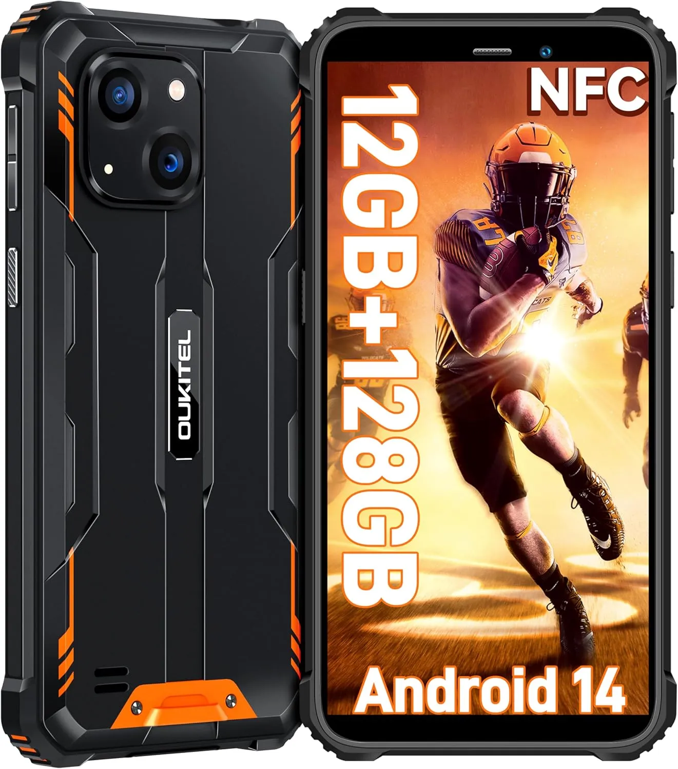 OUKITEL WP32 Rugged Phone Unlocked - 6300mAh Battery Rugged Smartphone Android 14, 6.0" HD  Screen, 12GB 128GB Mobile Phones, 20MP 5MP Camera, 4G Dual SIM, 3.5mm Jack, NFC,BT5.0,GPS,T-Mobile, Orange