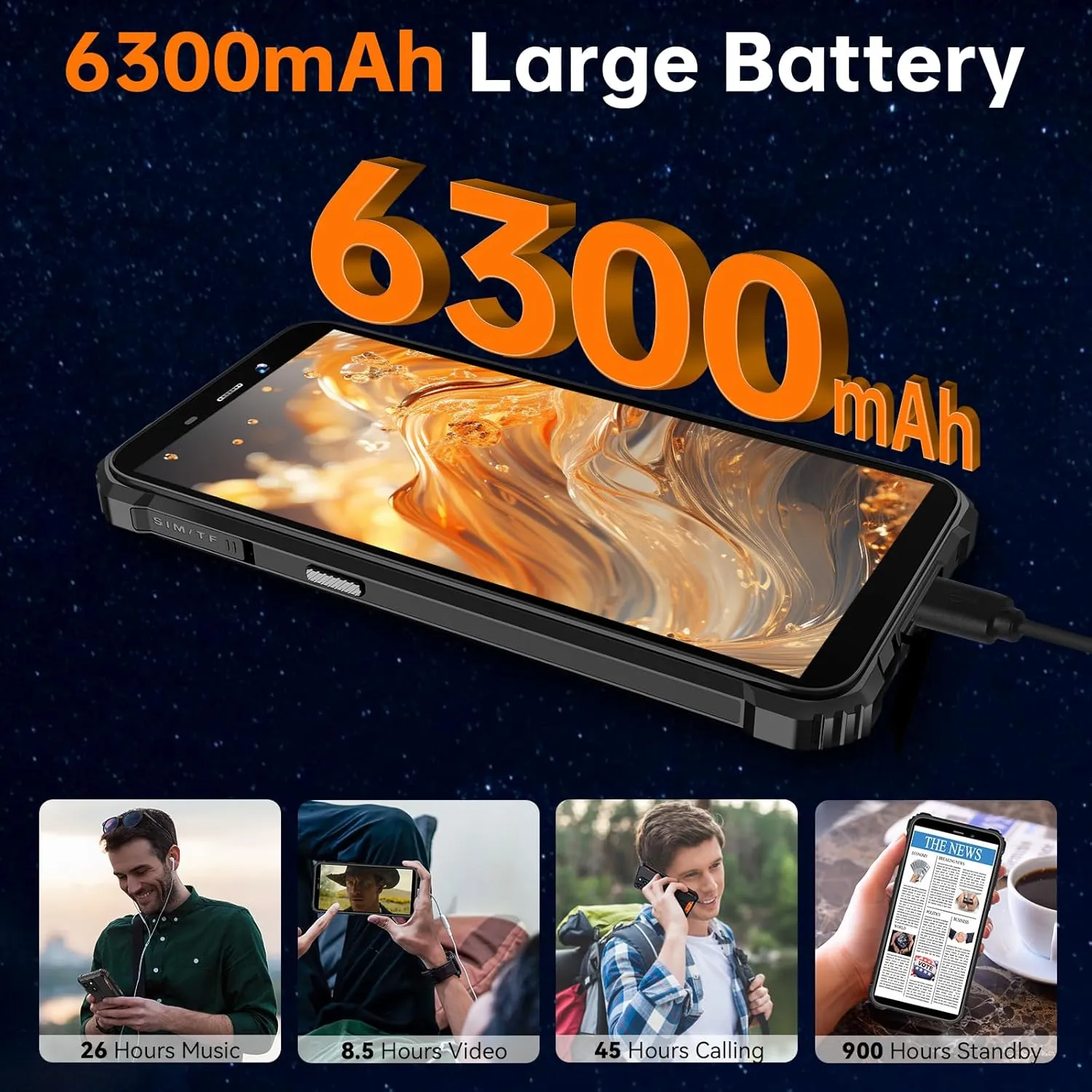 OUKITEL WP32 Rugged Phone Unlocked - 6300mAh Battery Rugged Smartphone Android 14, 6.0" HD  Screen, 12GB 128GB Mobile Phones, 20MP 5MP Camera, 4G Dual SIM, 3.5mm Jack, NFC,BT5.0,GPS,T-Mobile, Orange