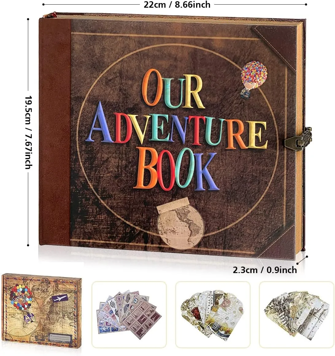 Our Adventure Book Travel Diary Photo Book,Scrapbook, Photo Album,Retro Style Travel Souvenir, Vintage Guestbook DIY Anniversary Wedding Travel Writing Baby Friend Gift, Heartfelt Present(Ball)