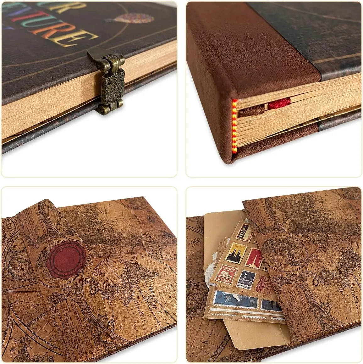 Our Adventure Book Travel Diary Photo Book,Scrapbook, Photo Album,Retro Style Travel Souvenir, Vintage Guestbook DIY Anniversary Wedding Travel Writing Baby Friend Gift, Heartfelt Present(Ball)