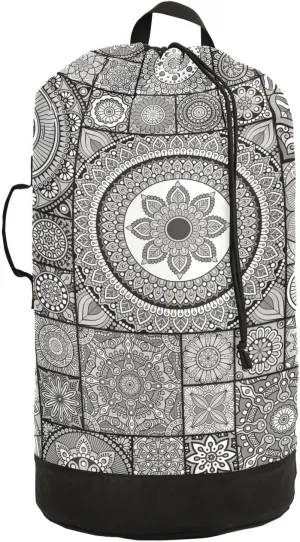 Oyihfvs Mandala Flowers, Islam, Arabic, Indian, Ottoman Vintage Tribal Backpack Laundry Bag, Laundry Backpack with Shoulder Straps, Waterproof Nylon Clothes Hamper Bag for Men Women Yoga Backpack