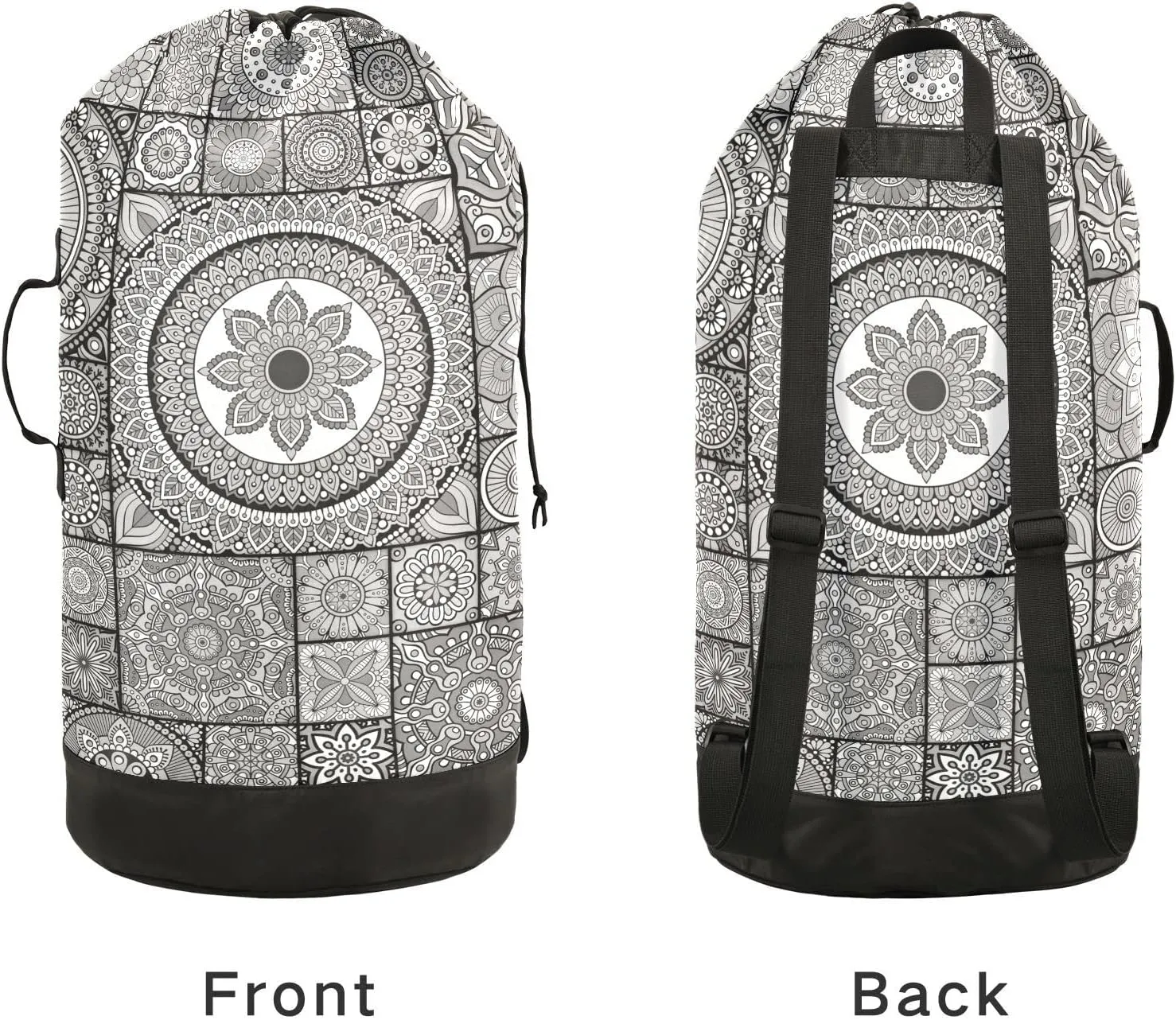 Oyihfvs Mandala Flowers, Islam, Arabic, Indian, Ottoman Vintage Tribal Backpack Laundry Bag, Laundry Backpack with Shoulder Straps, Waterproof Nylon Clothes Hamper Bag for Men Women Yoga Backpack