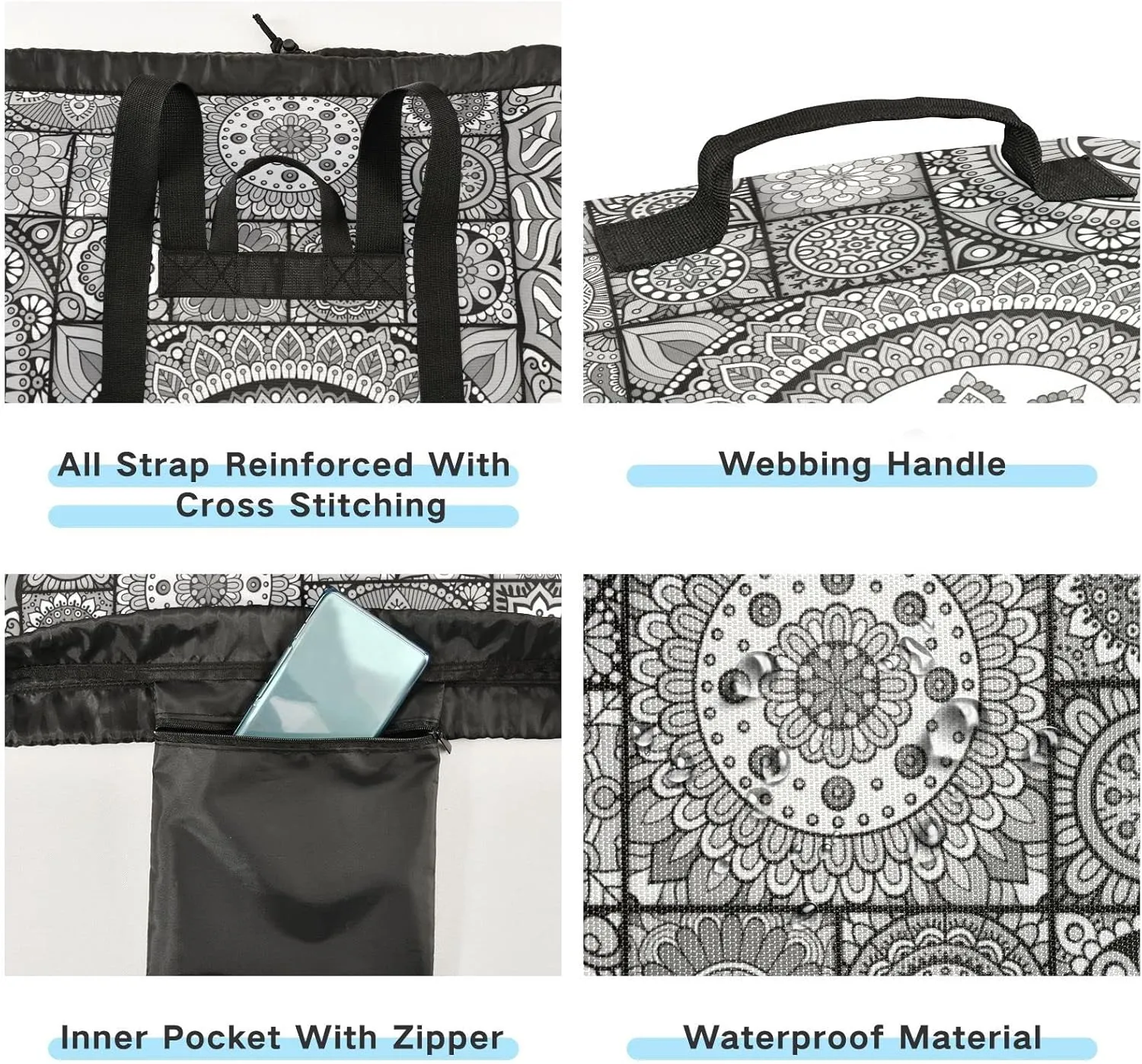 Oyihfvs Mandala Flowers, Islam, Arabic, Indian, Ottoman Vintage Tribal Backpack Laundry Bag, Laundry Backpack with Shoulder Straps, Waterproof Nylon Clothes Hamper Bag for Men Women Yoga Backpack