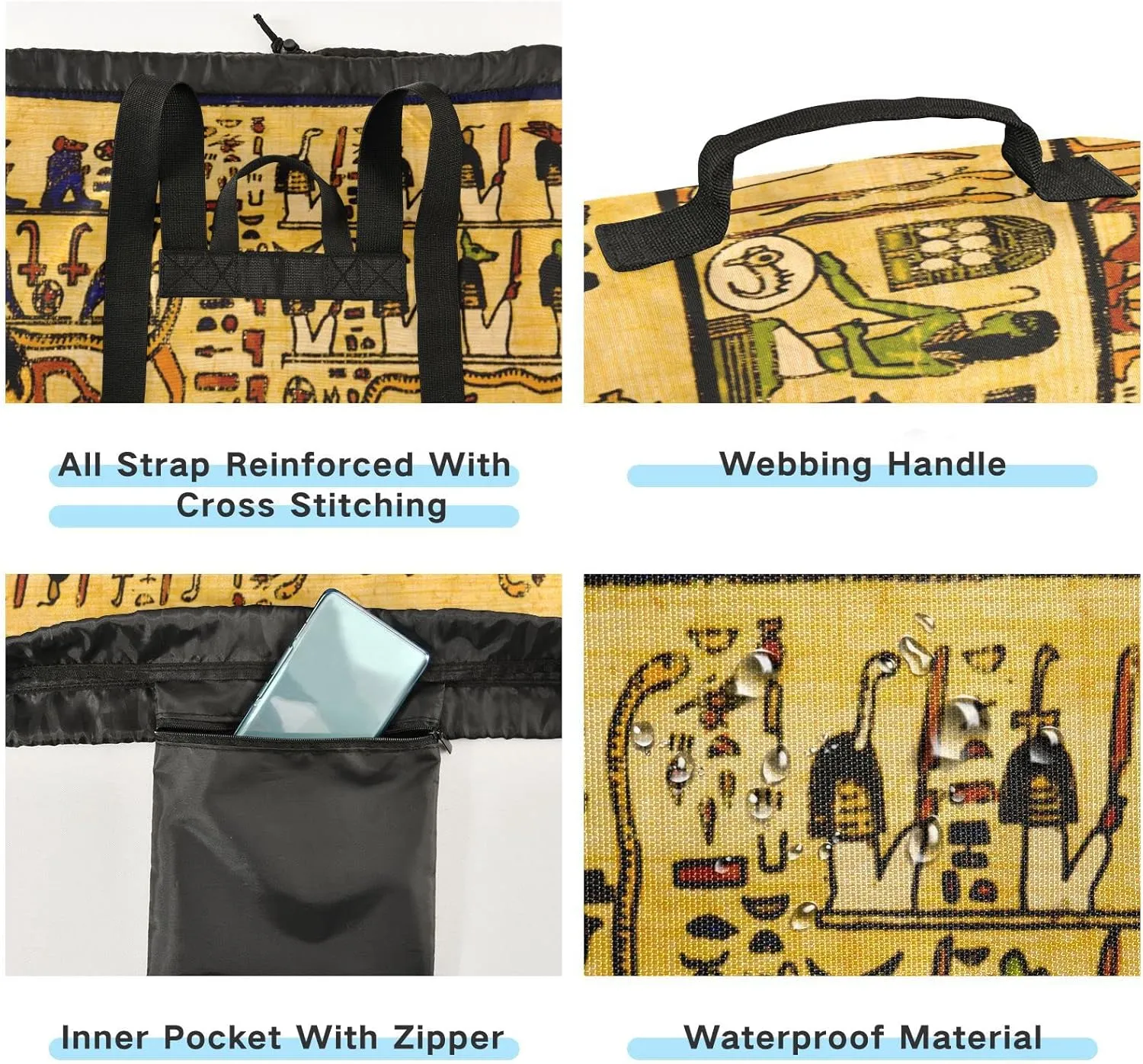 Oyihfvs Old Egyptian Papyrus and Hieroglyph Retro Vintage Style Backpack Laundry Bag, Laundry Backpack with Shoulder Straps, Waterproof Nylon Clothes Hamper Bag for Men Women Yoga Backpack