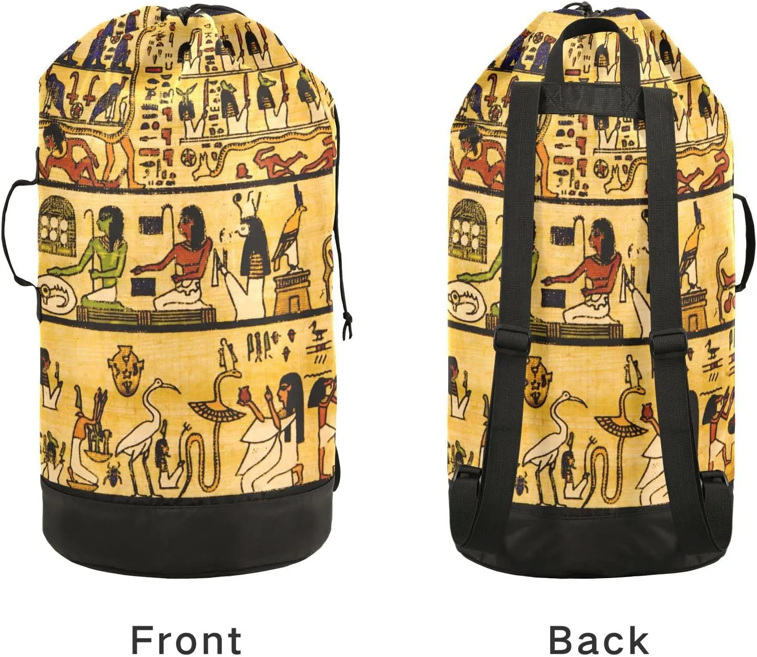 Oyihfvs Old Egyptian Papyrus and Hieroglyph Retro Vintage Style Backpack Laundry Bag, Laundry Backpack with Shoulder Straps, Waterproof Nylon Clothes Hamper Bag for Men Women Yoga Backpack