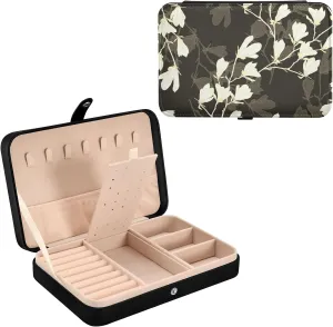 Oyihfvs Seamless Magnolia Flowers with White Flowers Retro Vintage Style Leather Jewelry Bag, Jewelry Storage, Portable Jewelry Organizer Boxes for Women Lady Necklace, Earrings, Rings, Bracelet