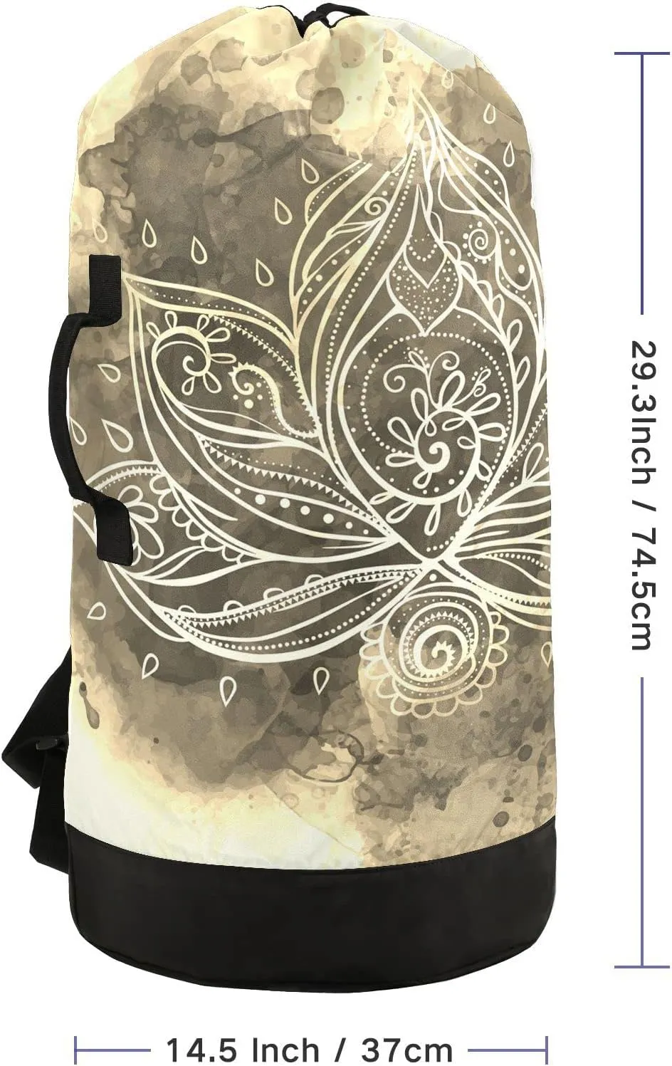 Oyihfvs Vintage Boho Lotus Flower Mandala Backpack Laundry Bag, Laundry Backpack with Shoulder Straps, Waterproof Nylon Clothes Hamper Bag for Men Women Yoga Backpack