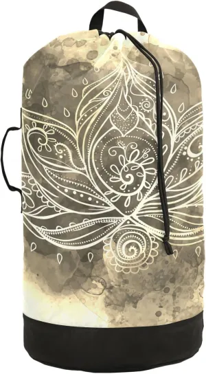 Oyihfvs Vintage Boho Lotus Flower Mandala Backpack Laundry Bag, Laundry Backpack with Shoulder Straps, Waterproof Nylon Clothes Hamper Bag for Men Women Yoga Backpack