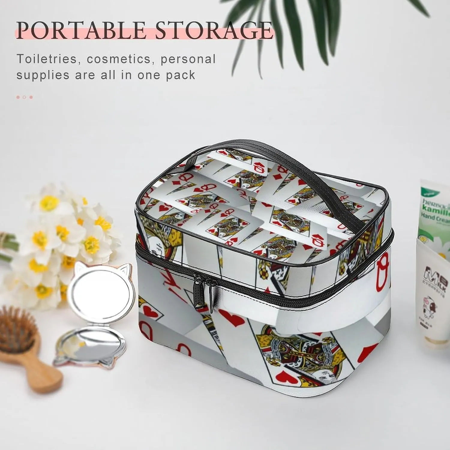 Page Full Of Queens Playing Cards Portable Large Capacity Portable Makeup Bag with Zipper