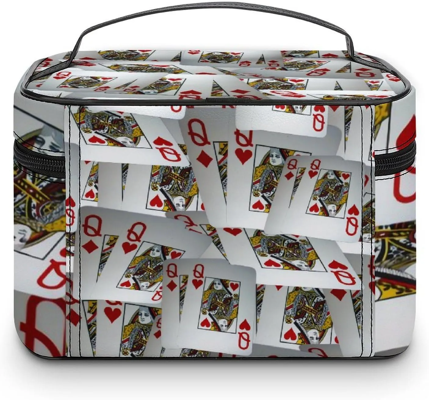 Page Full Of Queens Playing Cards Portable Large Capacity Portable Makeup Bag with Zipper