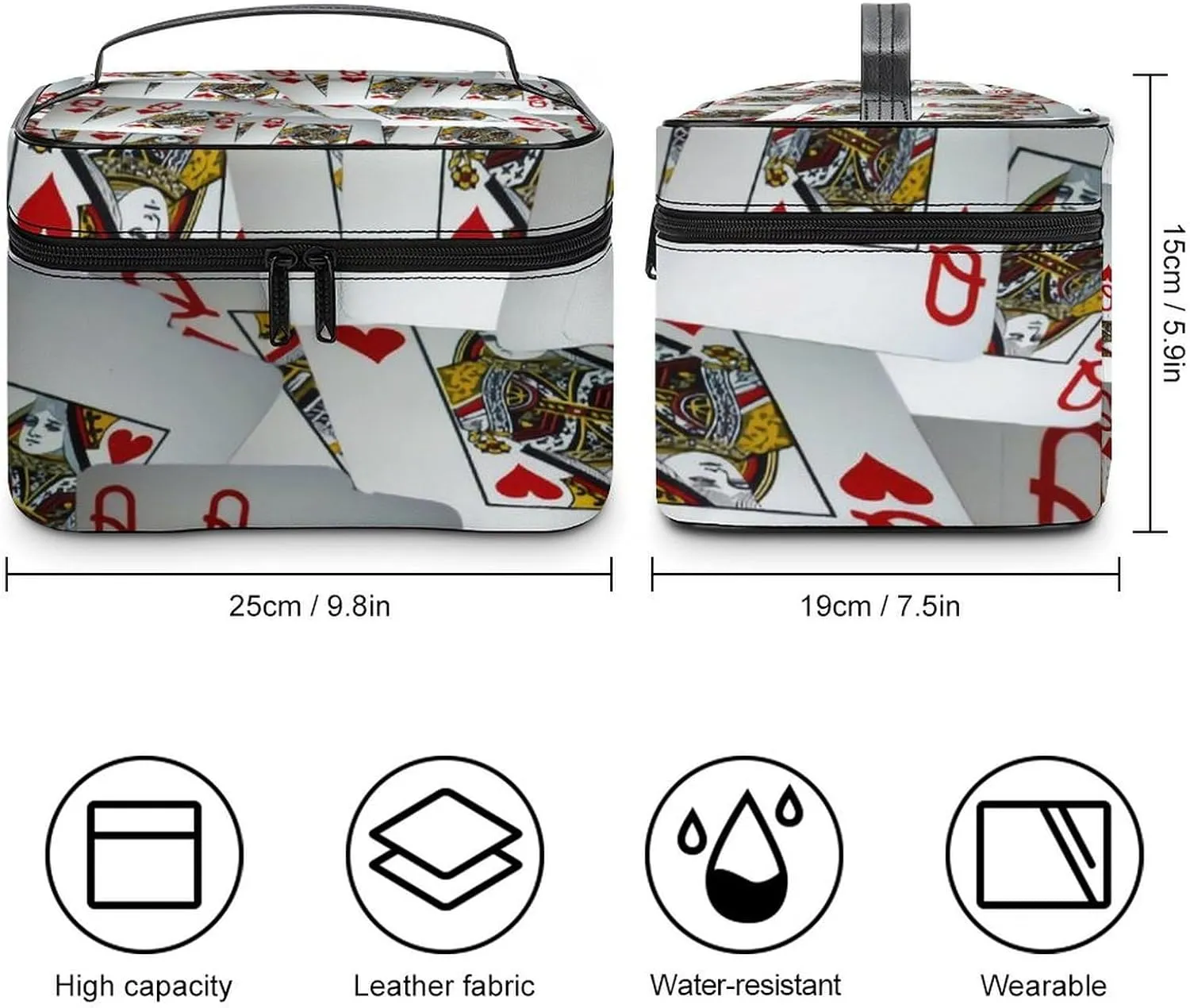 Page Full Of Queens Playing Cards Portable Large Capacity Portable Makeup Bag with Zipper