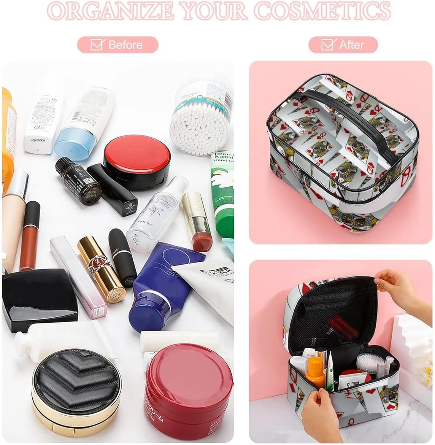 Page Full Of Queens Playing Cards Portable Large Capacity Portable Makeup Bag with Zipper