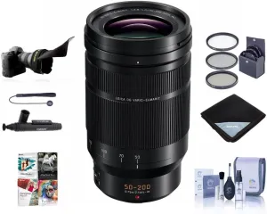 Panasonic Lumix G Leica DG Vario-Elmarit 50-200mm F/2.8-4 Aspheical Lens for Micro 4/3 - Bundle with 62mm Filter Kit, Lens Wrap, Cleaning Kit, Flex Lens Shade, Capleash, Lenspen Cleaner, PC Software