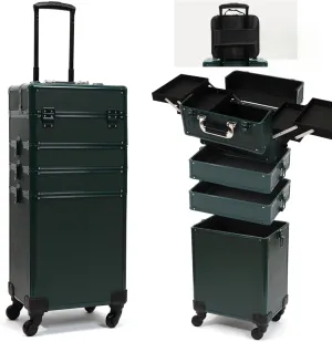 Particle Rolling Makeup Train Case Professional Cosmetic Trolley Large Storage Organizer with Key Swivel Wheels Salon Barber Case - New Green (Extra Portable Cosmetic Bag, Green)