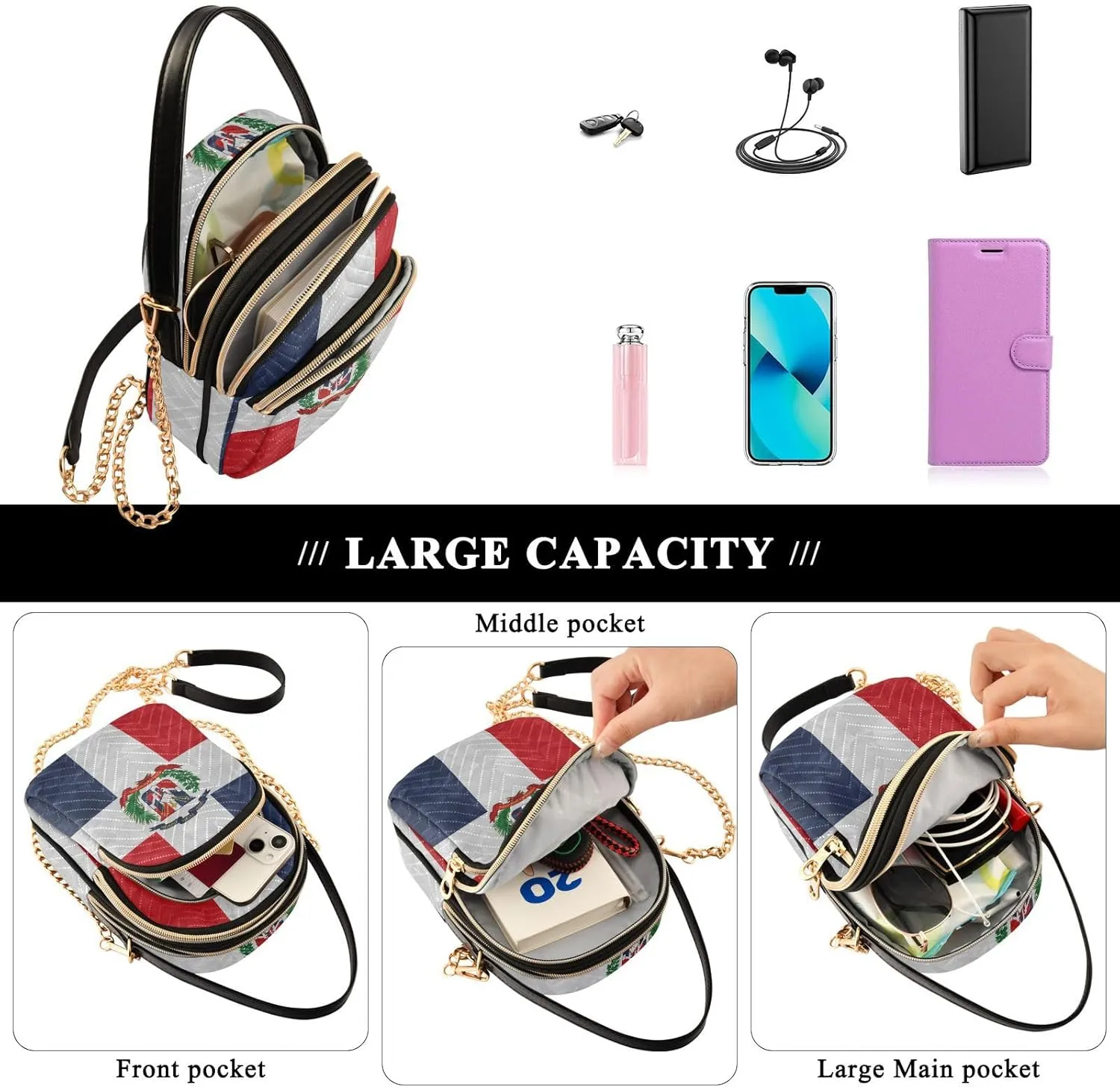 Patriot Flag Cell Phone Purse Crossbody Handbag Durable Shoulder Bag Sturdy Travel Pouch