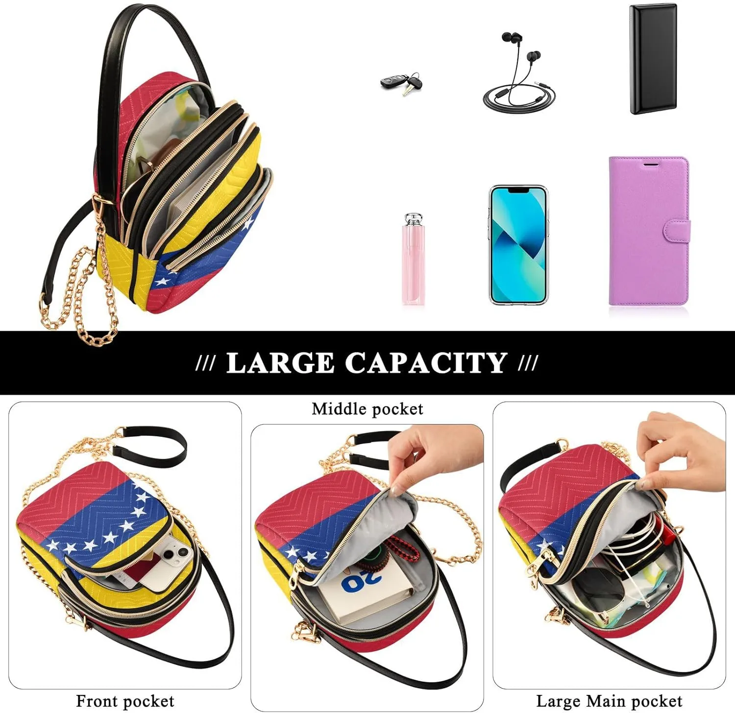 Patriot Flag Cell Phone Purse Crossbody Handbag Durable Shoulder Bag Sturdy Travel Pouch