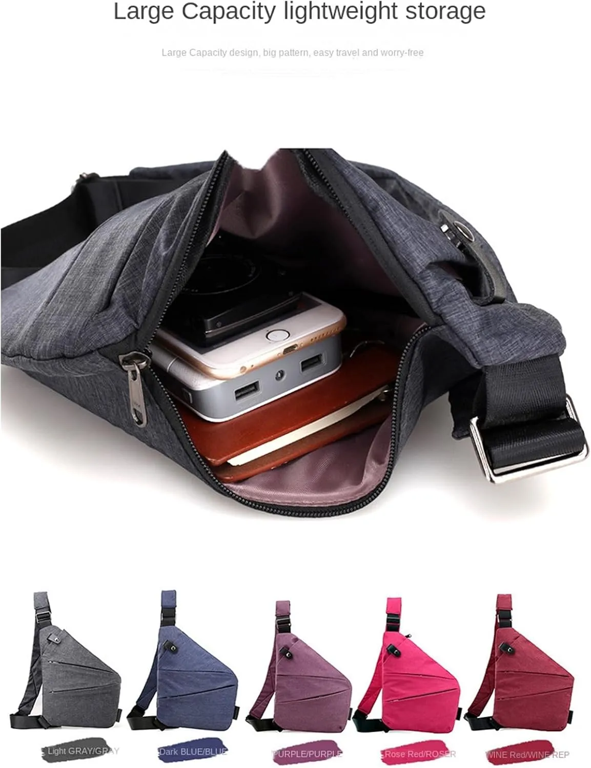 Peak Carry Slim Bag, Anti Theft Travel Bag, Sling Crossbody Bag for Women, Purple, 12 x 9 x 0.7 inches