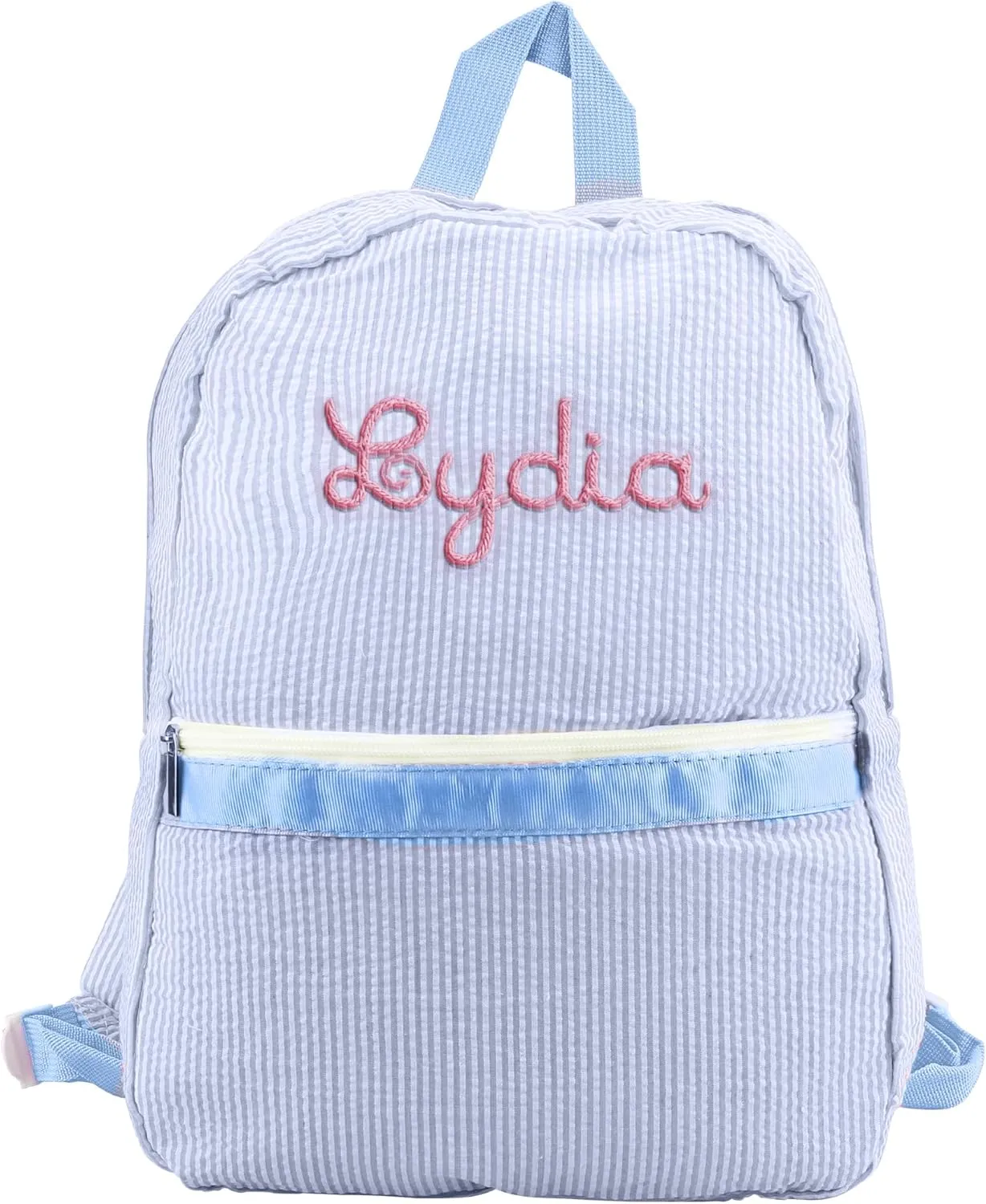 Pekdi Personalized Lightweight Water Resistant Backpack, Seersucker, Blue, 15*11in, Vintage-Modern, Embroidery, Female, 2 Pockets, Adjustable Padded Shoulder Straps Guaranteed