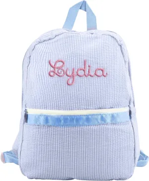Pekdi Personalized Lightweight Water Resistant Backpack, Seersucker, Blue, 15*11in, Vintage-Modern, Embroidery, Female, 2 Pockets, Adjustable Padded Shoulder Straps Guaranteed