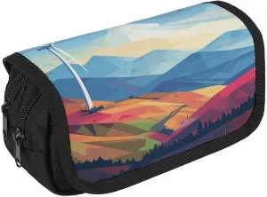 Pencil Bag Windmill Flat Illustration Pencil Pouch for Men Women Double Layer Pencil Box Large Capacity Pen Case with Compartments Zipper Storage Bag for Office